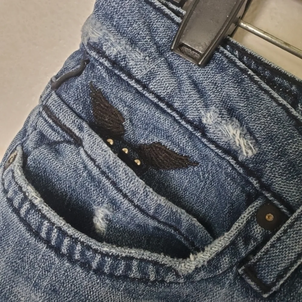 Robin's Jean Biker Style Distressed‎ Denim Low Rise Skinny Jeans